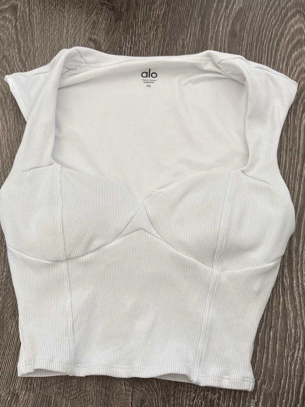 ALO Yoga White Ribbed Bustier Crop Top